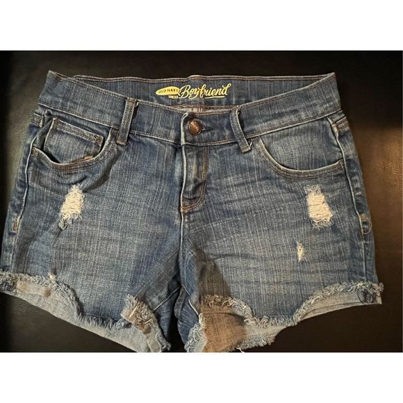 Old Navy Women 0 Blue Denim Boyfriend Distressed Raw Hem Low Raise Short - Picture 1 of 7